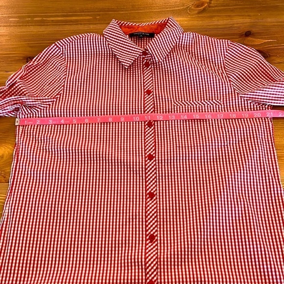 Lafayette 148 New York Paget Red White Gingham Cotton Button Down Shirt Size M - Picture 10 of 13